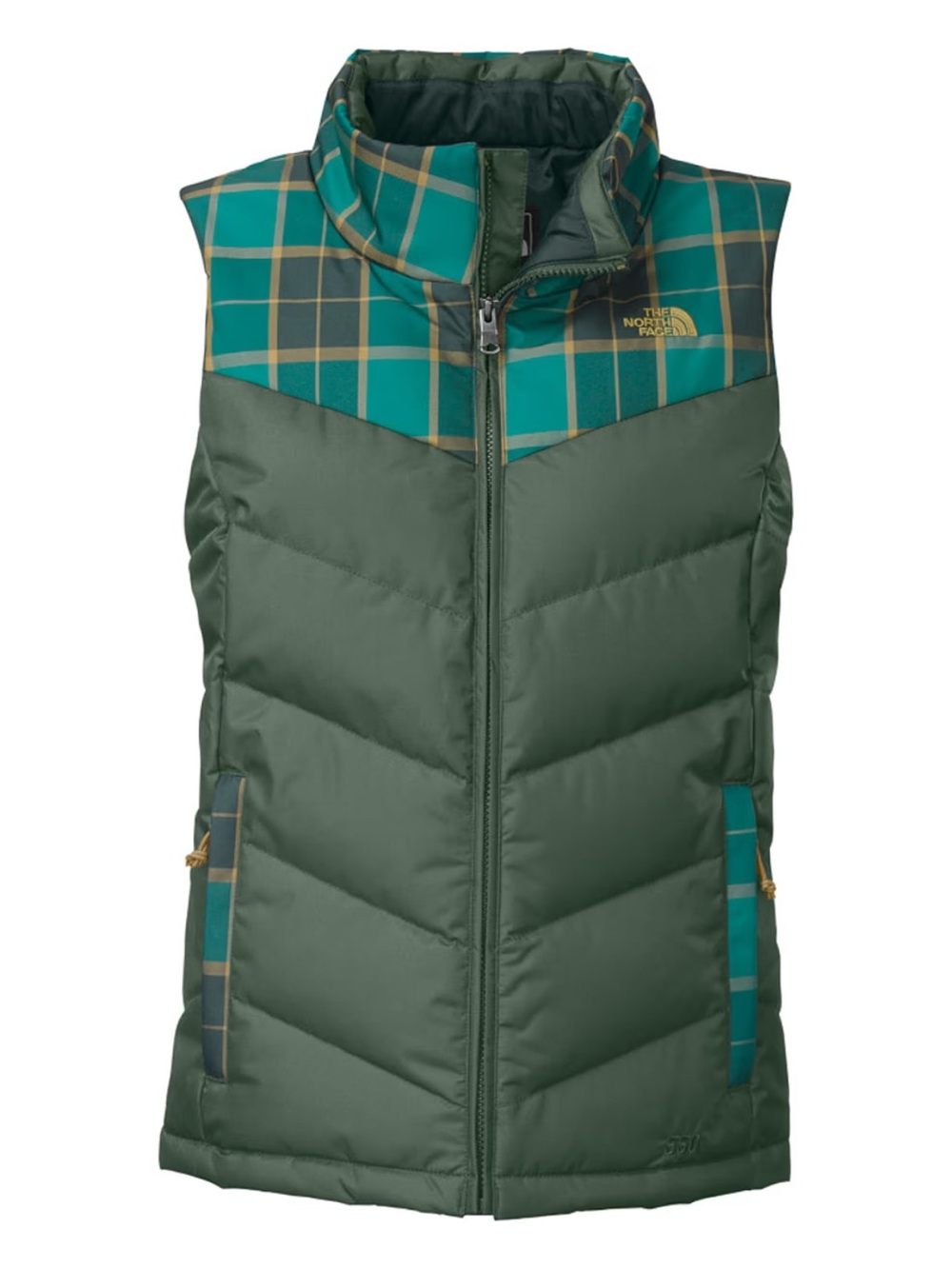 NWOT North Face Dark Green & Teal Retro Plaid Sheka 550 Down Puffer Vest Size M